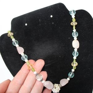 Antique necklace rose quartz peridot pearls